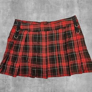 Vintage TRIPP NYC Red Black Plaid Pleated Mini Skirt Goth Punk Grunge Small T7